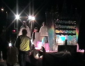 behind the float
